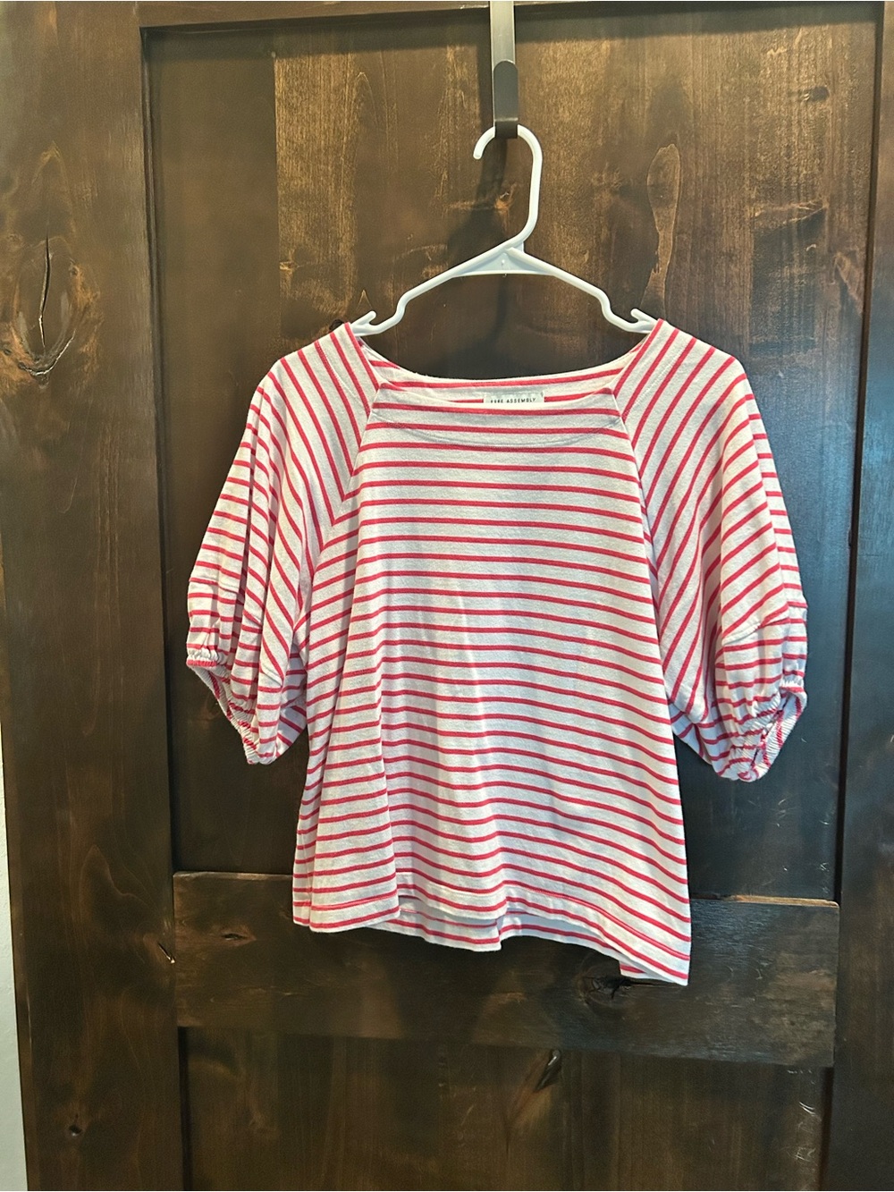 Women's Pink and White Striped Puff-Sleeve Tee